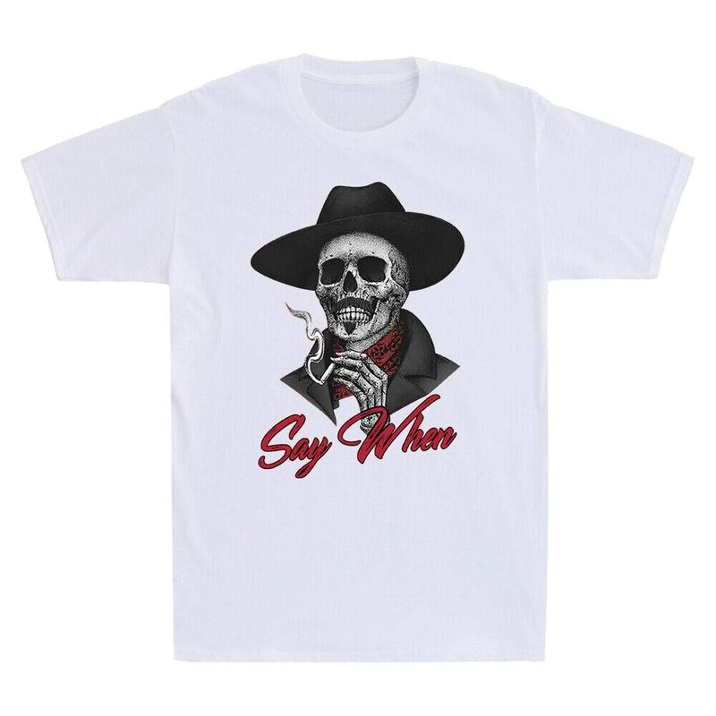 Say When Doc Holiday Skull Skeleton Waiting To Death Vintage Men’s T-Shirt Black Everyday Cotton Tee