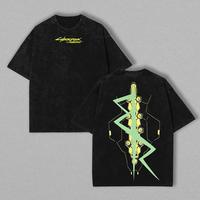 Cyberpunk 2077 Anime Double Printed Vintage Washed Tee Unisex Oversize Anime Manga Washed Heavyweight Cotton T-shirt, Gift For Anime Fan, Anime Lover