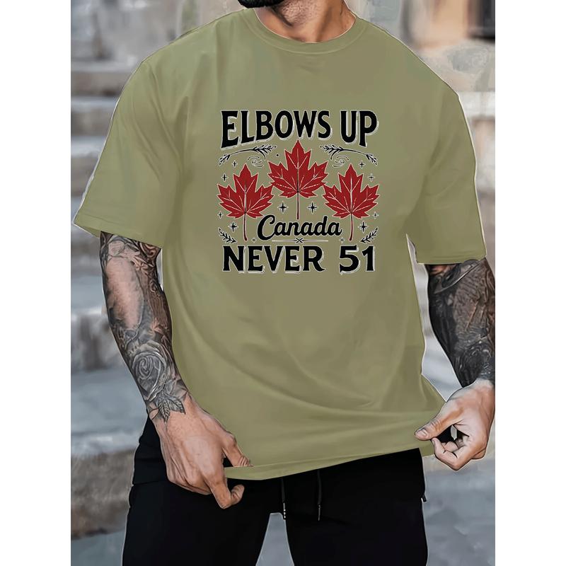 ELBOWS UP Canada NEVER 51 Patriotic Pattern Men’s T-Shirt – Lightweight Breathable Crew Neck Short Sleeve, Maple Leaf Star Design, Regular Fit Casual Summer Top, Suitable for Sports, Outdoor and Holiday (S-3XL), Sports Fan Apparel, Bold Print, Durable Pri