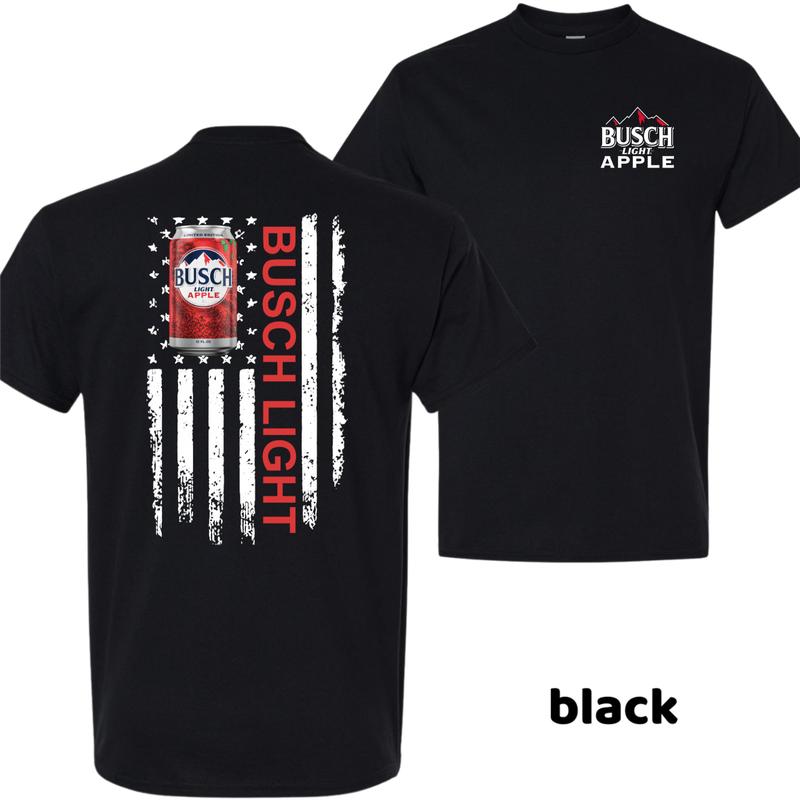 Busch Light Apple Flag T-Shirt – Patriotic 4th of July Graphic Tee for Men & Women, American Beer Shirt with Bold USA Style