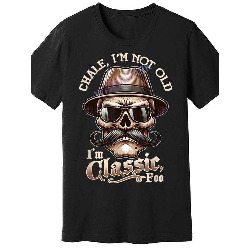 Men’s “I’m Not Old, I’m Classic Foo” Graphic Tee – Funny Cholo Chicano Lowrider Design, Black Cotton Short Sleeve T-Shirt, Casual Round Neck, Machine Washable, Allseason Apparel| Playful Design| Graphic Print Shirt