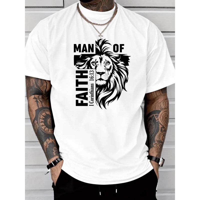 Faith – centered T – Shirt: ‘Man of Faith’ with Lion Motif – Embody Spiritual Strength