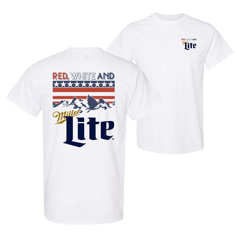 Red White And Miller Lite T-shirt, 4th Of July Shirt, America Shirt, Colorfull, For Him, For Her, Casual Crew Neck, Graphic Tee Clothes Comfort