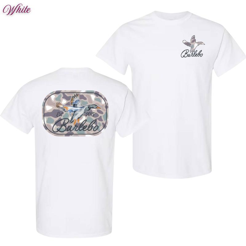 Burlebo Flying Duck & Camo Patch T-Shirt – Outdoor Lifestyle Graphic Tee, Burlebo Duck Shirt, Outdoor Lifestyle Tee, Hunting Apparel, Gift for Outdoorsman, casual graphic shirt