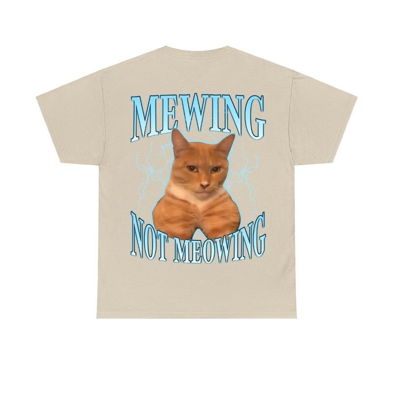 Funny Cat Meme T-Shirt – Mewing LooksMax Meowing Cat Graphic Tee, Trendy Unisex Cotton Outfit for Men & Women