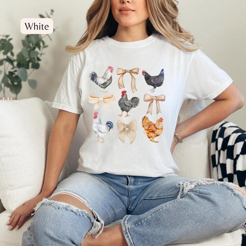 Coquette Chicken T-Shirt, Chicken Lady Graphic Tee Everyday Casual Comfy Womenswear Cute Top, shirt hot trend 2025