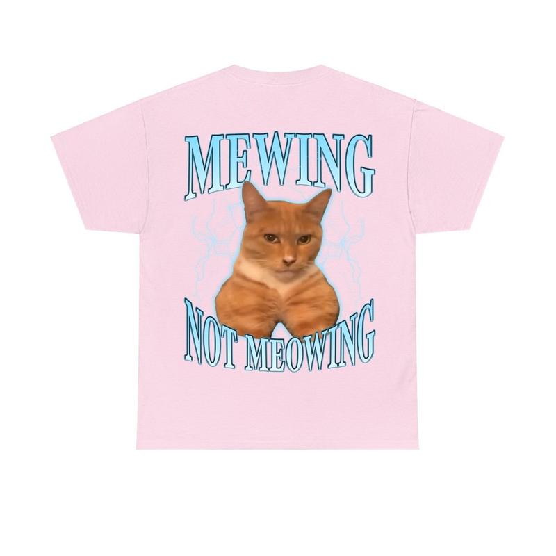 Funny Cat Meme T-Shirt – Mewing LooksMax Meowing Cat Graphic Tee, Trendy Unisex Cotton Outfit for Men & Women