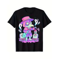 Pastel Goth Cute Creepy Plague Doctor Kawaii Menhera Wiccan T shirt Comfortable, Casual Short Sleeve, Daily Wear, All Season, Black, Menswear Top